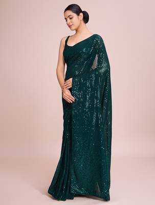Embellished green color  bollywood georgette saree with unstiched blouse 3