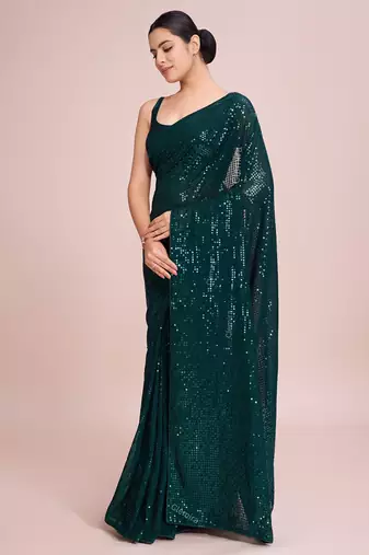 Embellished green color  bollywood georgette saree with unstiched blouse