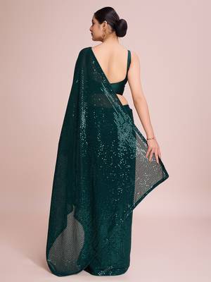 Embellished green color  bollywood georgette saree with unstiched blouse 4