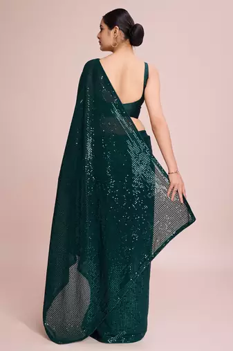 Embellished green color  bollywood georgette saree with unstiched blouse