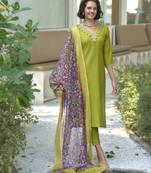 Women's Gorgeous Vatican Embroidery Straight Kurta with Pant And Dupatta Set