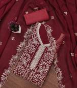 Women's maroon unstitched embroiderd georgette dress material