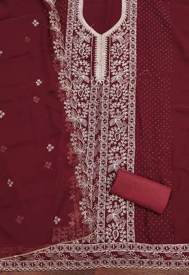 Women's maroon embroiderd georgette dress material 2