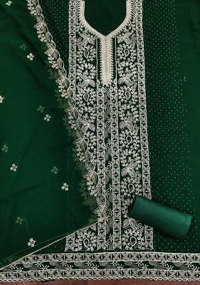 Women's green embroiderd georgette dress material 2