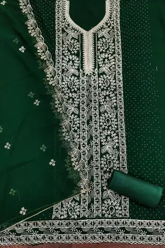 Women's green embroiderd georgette dress material