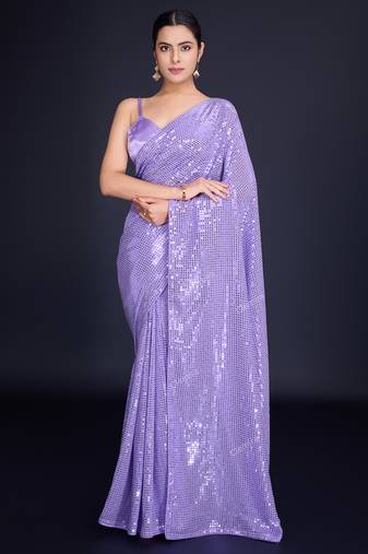 Embellished lavender color  bollywood georgette saree with unstiched blouse