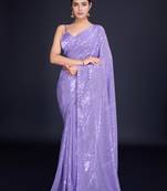 Embellished lavender color  bollywood georgette saree with unstiched blouse