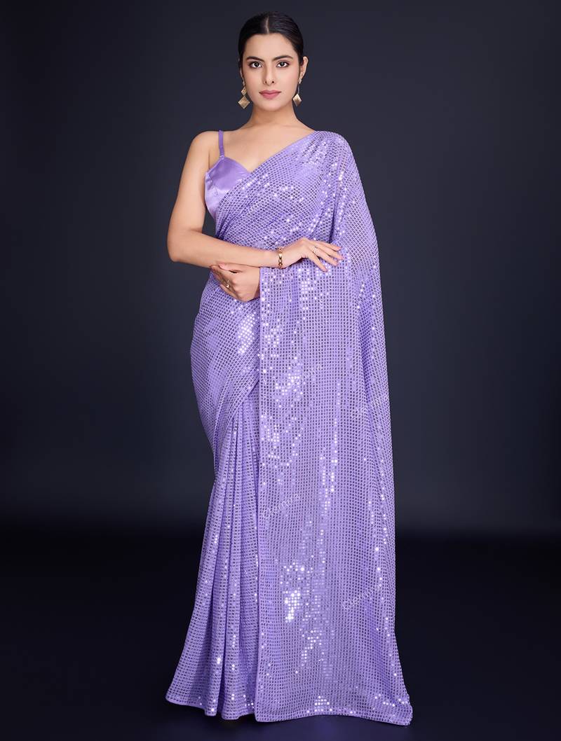 Embellished lavender color  bollywood georgette saree with unstiched blouse