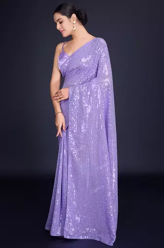 Embellished lavender color  bollywood georgette saree with unstiched blouse