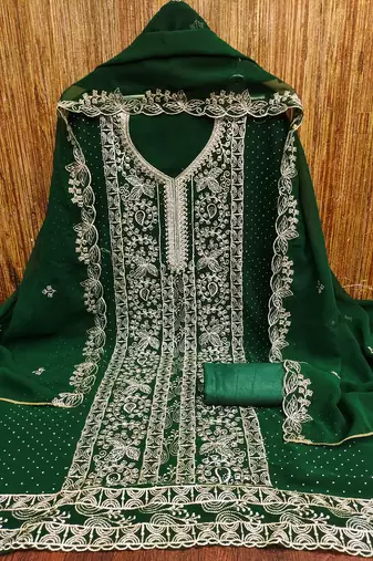 Women's green embroiderd georgette dress material