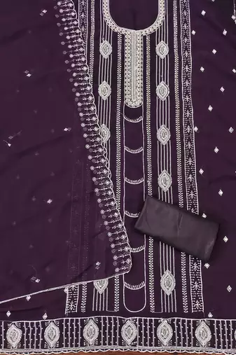 Women's purple embroiderd georgette dress material