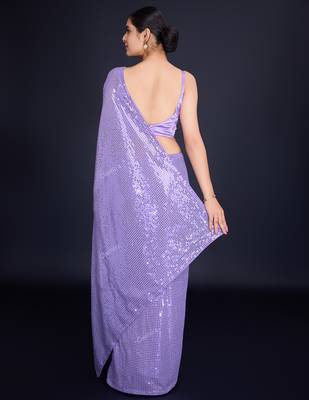 Embellished lavender color  bollywood georgette saree with unstiched blouse 3