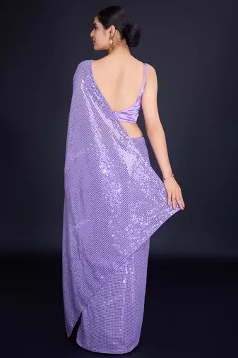 Embellished lavender color  bollywood georgette saree with unstiched blouse