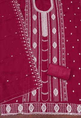 Women's magenta embroiderd georgette dress material 2