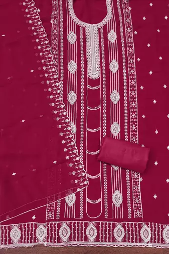 Women's magenta embroiderd georgette dress material