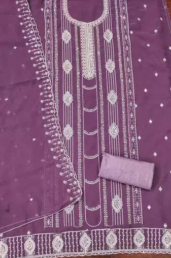 Women's levender embroiderd georgette dress material