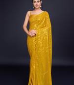 Embellished mustard color  bollywood georgette saree with unstiched blouse
