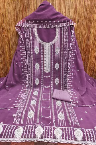 Women's levender embroiderd georgette dress material