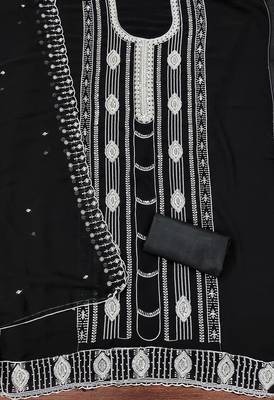 Women's black embroiderd georgette dress material 2