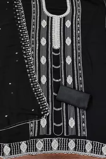 Women's black embroiderd georgette dress material