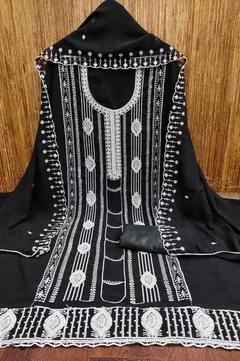 Women's black embroiderd georgette dress material