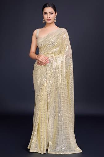 Embellished off white color  bollywood georgette saree with unstiched blouse