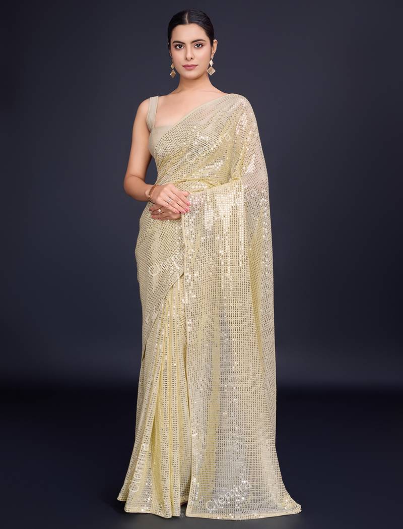 Embellished off white color  bollywood georgette saree with unstiched blouse