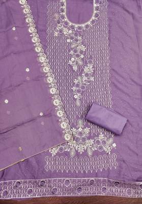 Women's purple embroiderd star georgette dress material 2