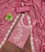 Women's pink unstitched embroiderd star georgette dress material