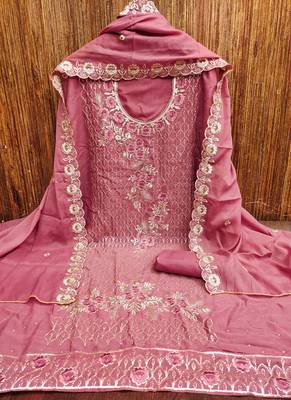 Women's pink embroiderd star georgette dress material 3