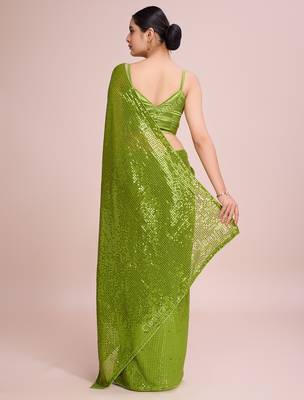 Embellished perrot color  bollywood georgette saree with unstiched blouse 3