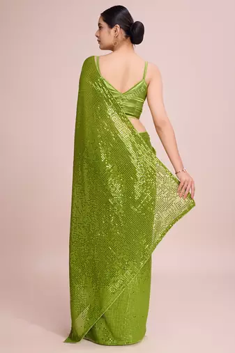 Embellished perrot color  bollywood georgette saree with unstiched blouse