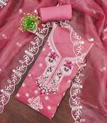 Women's pink unstitched embroiderd organja dress material