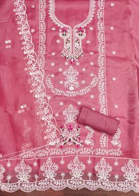 Women's pink embroiderd organja dress material 2