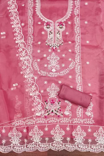 Women's pink embroiderd organja dress material
