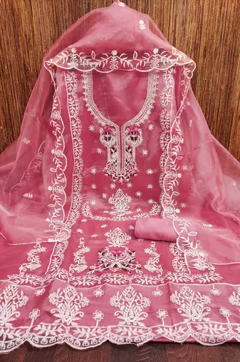 Women's pink embroiderd organja dress material