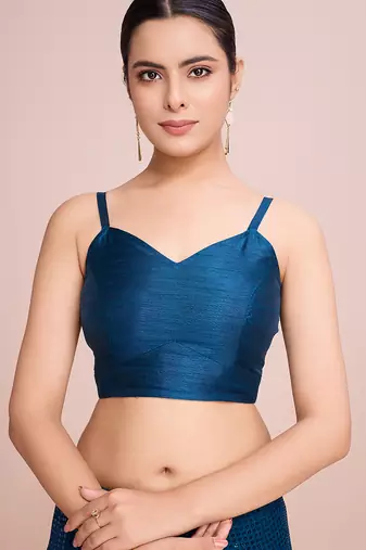 Embellished petrol blue color  bollywood georgette saree with unstiched blouse