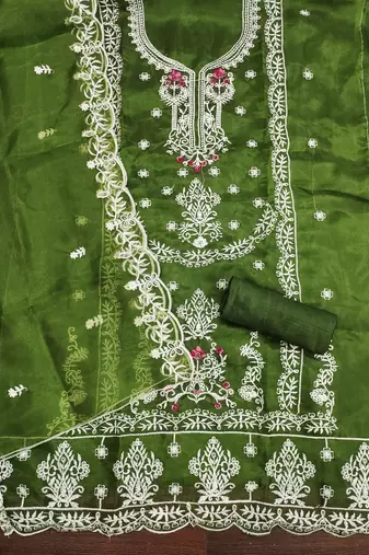 Women's green embroiderd organja dress material