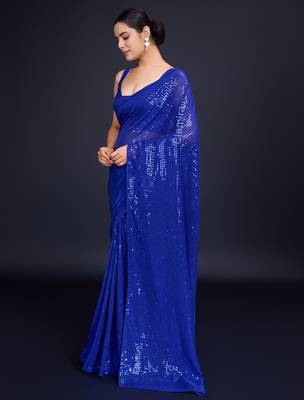 Embellished royal blue color  bollywood georgette saree with unstiched blouse 3