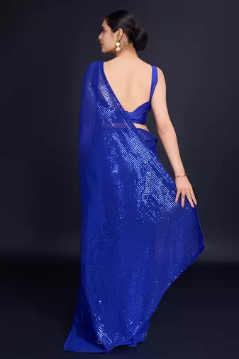 Embellished royal blue color  bollywood georgette saree with unstiched blouse