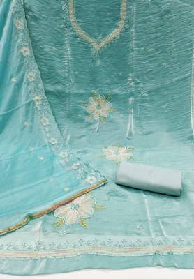 Women's sea green embroiderd viscose fendy sattin dress material 2
