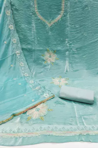Women's sea green embroiderd viscose fendy sattin dress material