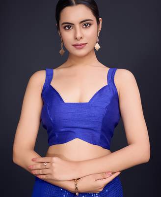 Embellished royal blue color  bollywood georgette saree with unstiched blouse 5