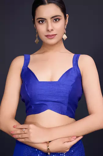 Embellished royal blue color  bollywood georgette saree with unstiched blouse