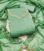 Women's light green embroiderd viscose fendy sattin dress material