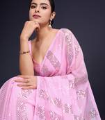 Embellished baby pink color  bollywood georgette saree with unstiched blouse