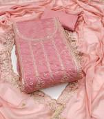 Women's baby pink embroiderd viscose fendy sattin dress material