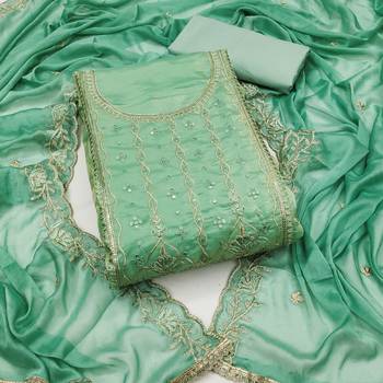 Women's light green embroiderd viscose fendy sattin dress material 1
