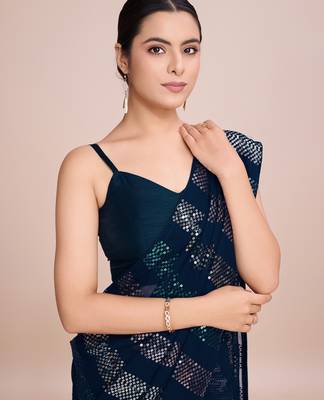Embellished black color  bollywood georgette saree with unstiched blouse 1