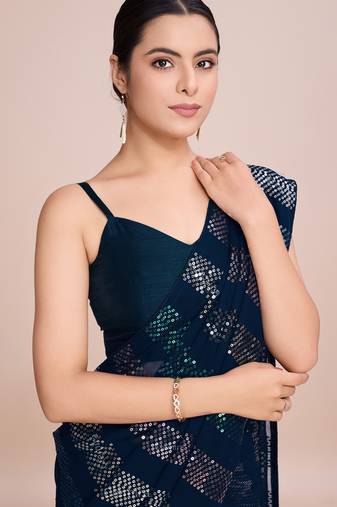 Embellished black color  bollywood georgette saree with unstiched blouse